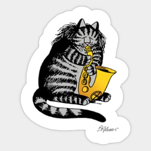 B kliban cat- cat plays saxophone Sticker